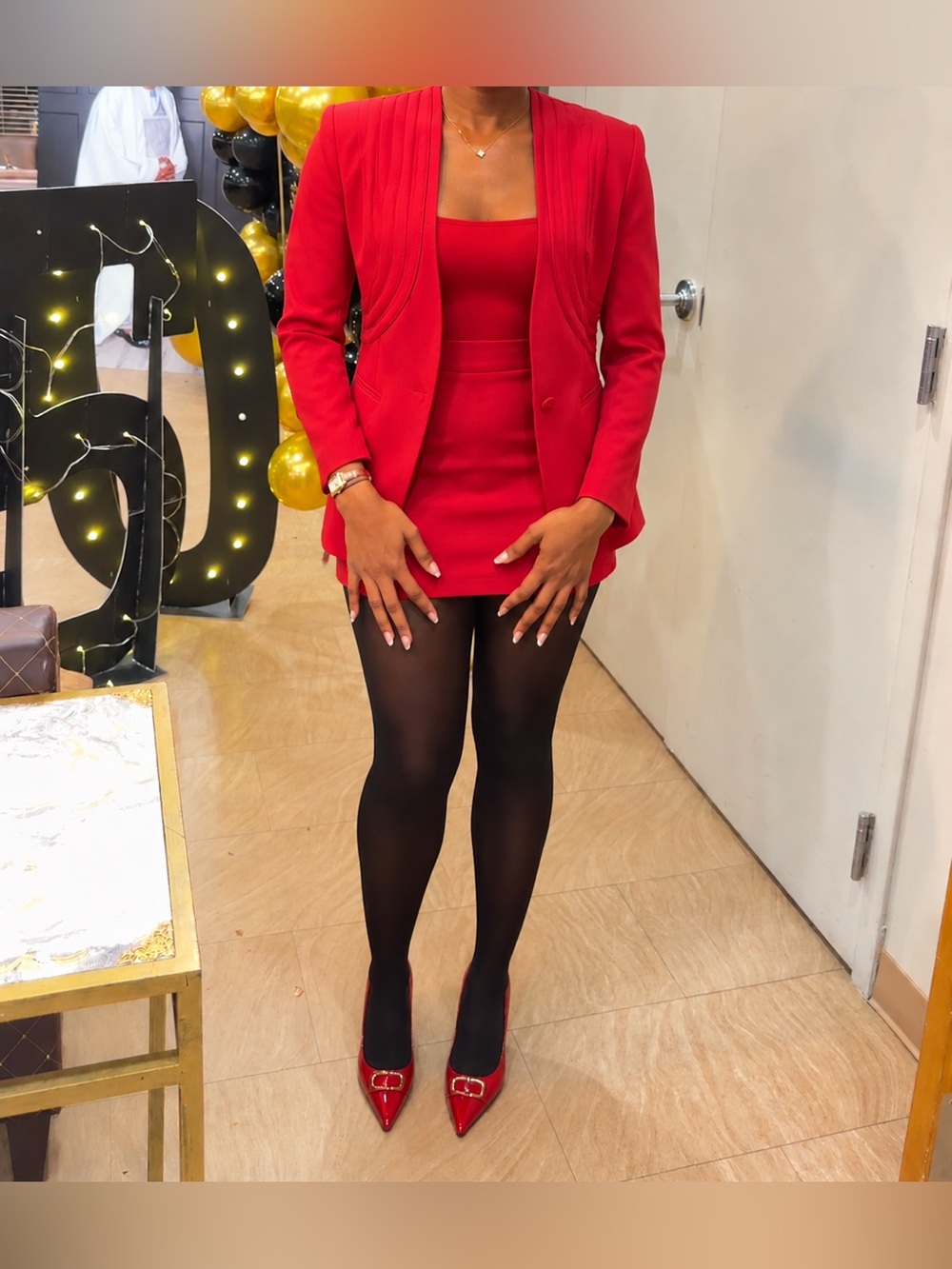 VTG Red Power Suit Skirt Set Women’s Blazer & Mini Skirt Office Career 80s 90s